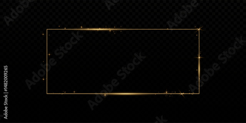 Gold rectangular frame.With dust and glitter.For decorations,cards,greetings,advertising,banner.Blank frame.	