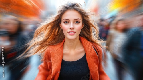 A single individual moving through a crowd, perfectly sharp against the blur of surrounding people.