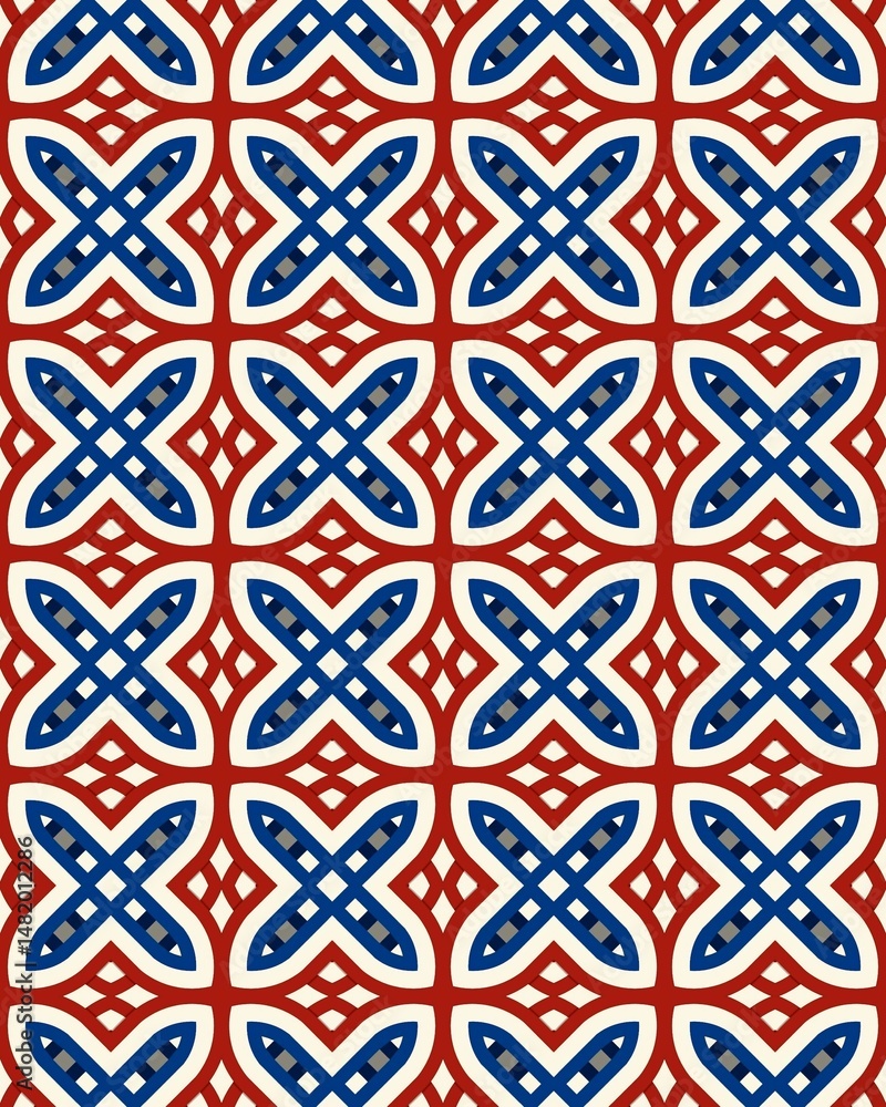 A vibrant design showcases interlocking red and blue shapes creating an intriguing geometric pattern suitable for various uses A vibrant design showcases interlocking red and blue shapes creating an intriguing geometric pattern suitable for various uses