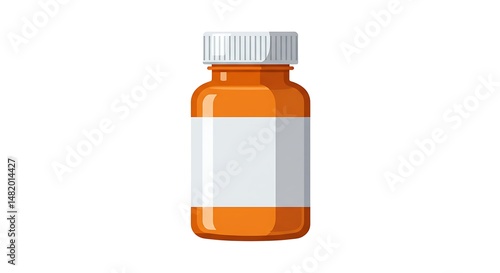 Medicine Container Illustration, Orange Bottle with Blank Label