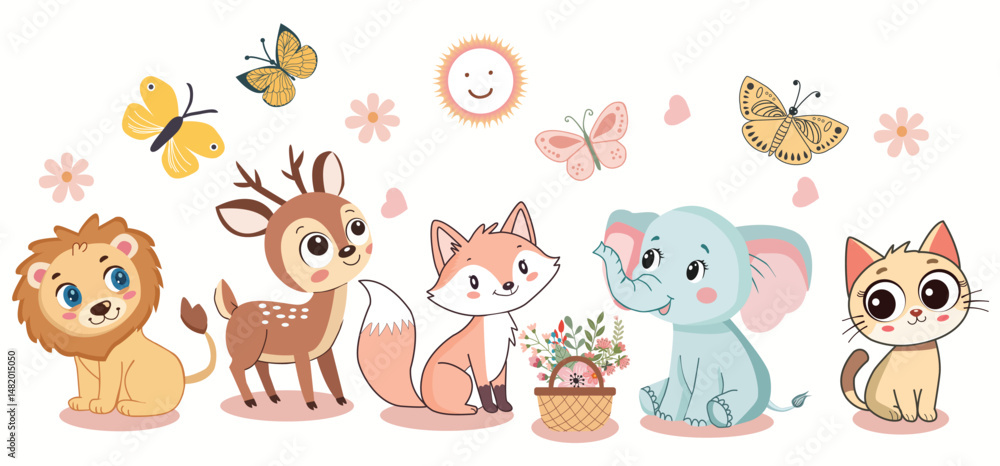 Cute Woodland and jungle Animals Design Elements illustration Cute Woodland and jungle Animals Design Elements illustration