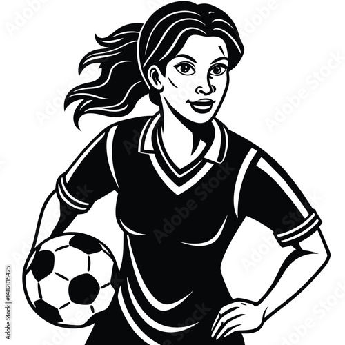Female Soccer Player Illustration – Woman Kicking Football Clipart