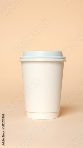 Minimalist White Takeaway Coffee Cup Mockup on Beige Background

