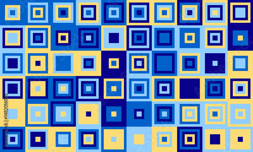 Vibrant abstract geometric pattern featuring nested squares in shades of blue and yellow.  Perfect for backgrounds, textiles, or website designs.