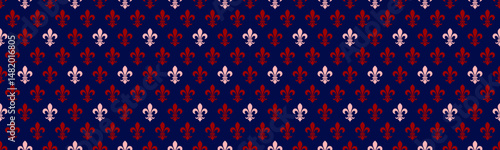 Elegant fleurdelis pattern in burgundy and blush on a navy background.  Perfect for textile design, wallpaper, or website backgrounds.