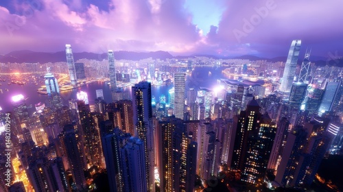 Wallpaper Mural Vibrant Night Cityscape Panorama Purple Twilight Sky Over Dense Highrise Buildings Torontodigital.ca