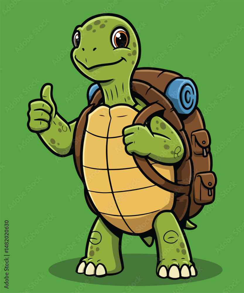Fototapeta premium Turtle Traveler Thumbs Up Cute Cartoon Adventure Awaits