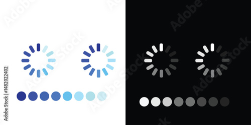 Loading and buffering symbols icon collection for websites and app. Loading Icons and Progress Bar in Circular Spinners Load Indicators.  Load bar, buffer loader, status, download or upload icons.
