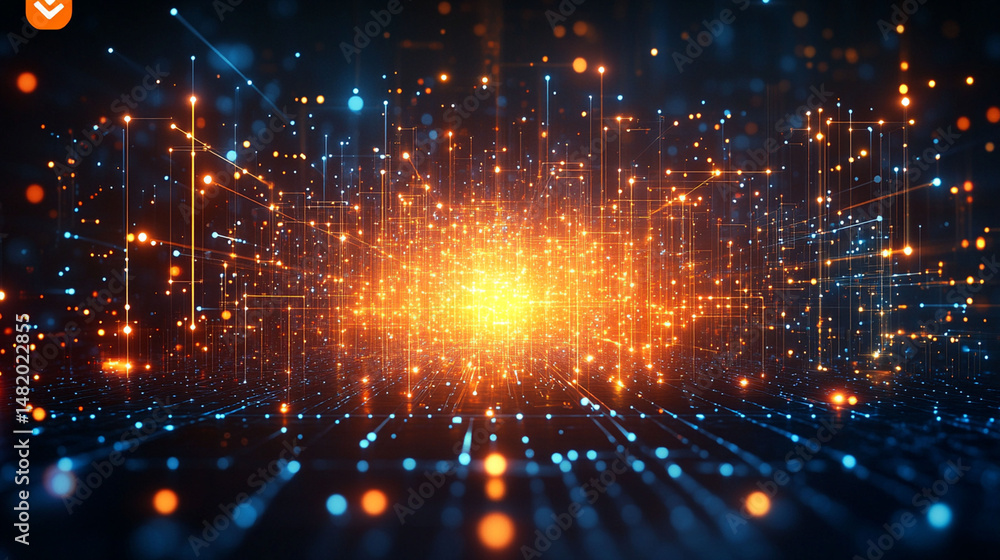 Fototapeta premium Abstract digital network glowing with interconnected points and lines, creating a futuristic and technological background.