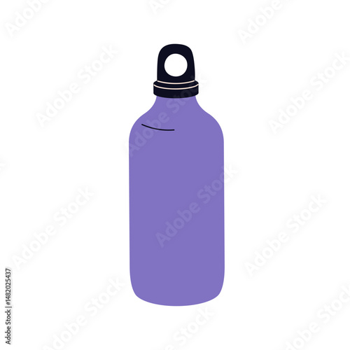 Bottle for drink and beverage. Insulated thermo flask, vacuum vessel with lid, portable thermos for water, tea in hiking, camping, travel. Flat vector illustration isolated on white background