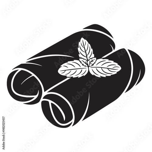 Two minimalist spring rolls, egg rolls, or cigars Vector black silhouette. with white background