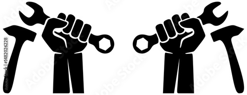 Home repair or hand holding wrench or spanner flat vector icon for apps and website Powerful Hand Holding Wrench Silhouette