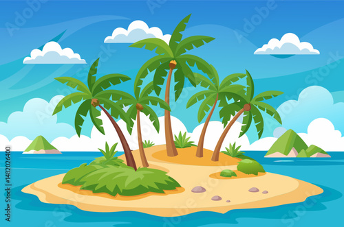 Serene Tropical Island Getaway. Palm Trees. Sandy Beaches. and Azure Ocean
