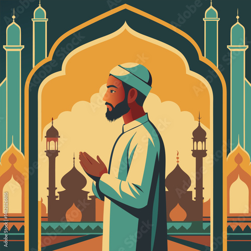 Muslim Man Praying in Mosque. Islamic Faith and Spirituality
