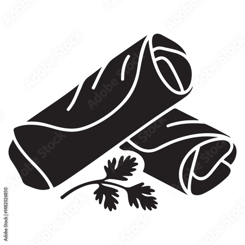 Two minimalist spring rolls, egg rolls, or cigars Vector black silhouette. with white background