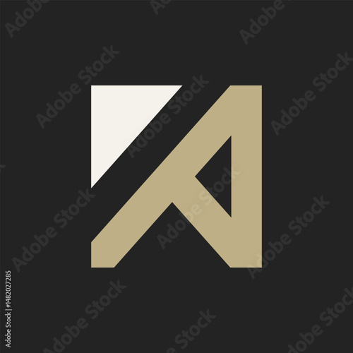 this picture is an abstract geometric design of a letter A in flat style that looks sharp in brown color on a dark background