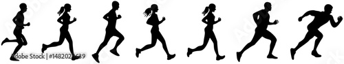 Set of Running Silhouette. Running men and women, vector set of isolated silhouettes