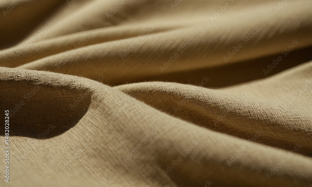 Fototapeta premium Textured Beige Linen Fabric Background, Soft Draped Cloth