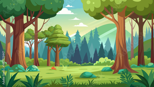 Forest Landscape. A Sunny Day in the Woods