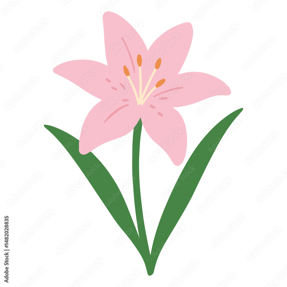 Naklejka premium pink lily illustration, Colorful Garden pink lily vector, Colorful Gardening Clipart, Gardener design sublimation 