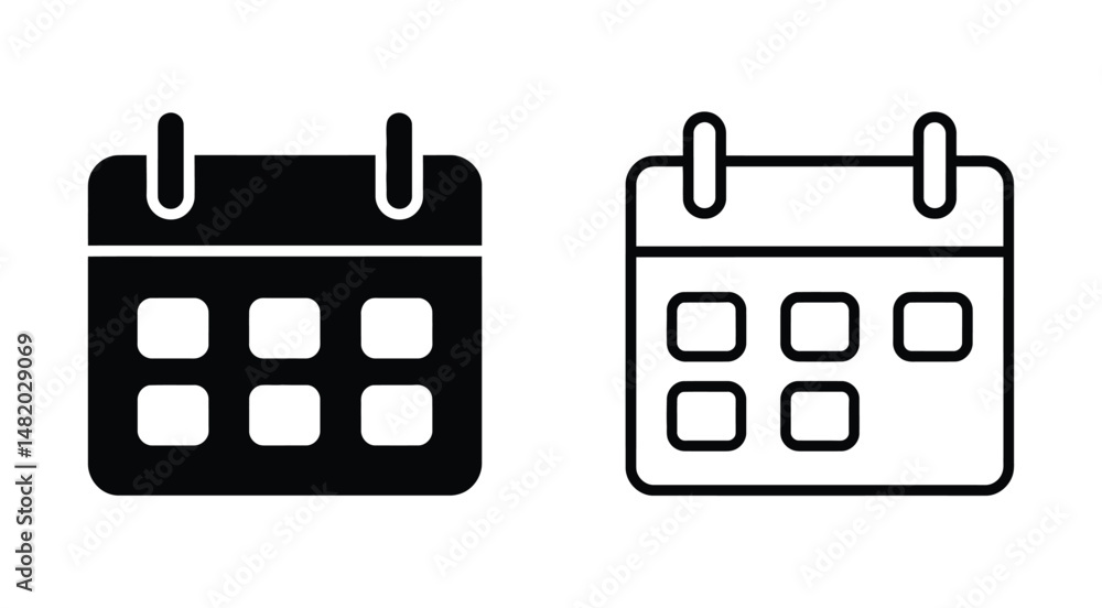 Calendar Icon Set – Black and Outline Schedule Symbols on White Background Calendar Icon Set – Black and Outline Schedule Symbols on White Background