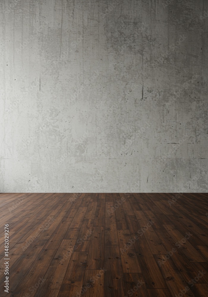 Empty Room with Wooden Floor and Concrete Wall Background 3D Illustration Empty Room with Wooden Floor and Concrete Wall Background 3D Illustration