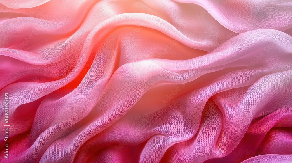 Fototapeta premium Elegant pink fabric texture with flowing waves in soft light