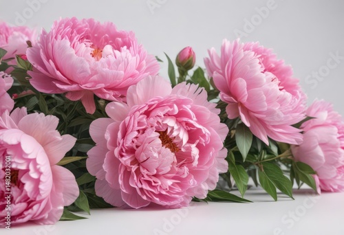 Vibrant pink peonies & roses bouquet  White background  Copy space ,  celebration,  nature