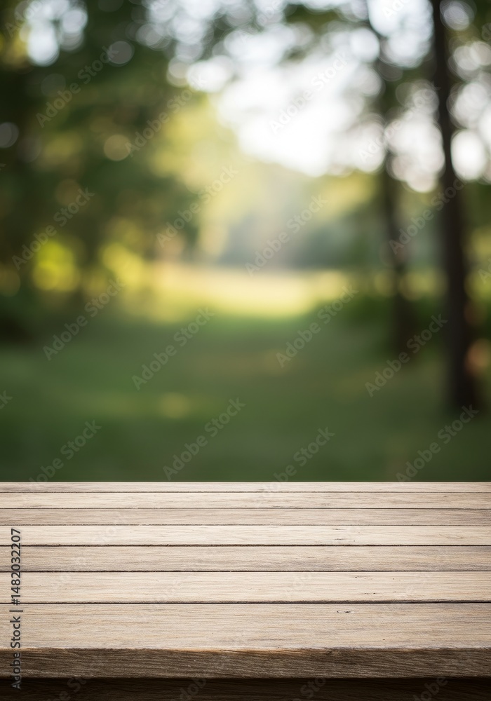 Empty Wooden Table With Blurred Forest Background Empty Wooden Table With Blurred Forest Background