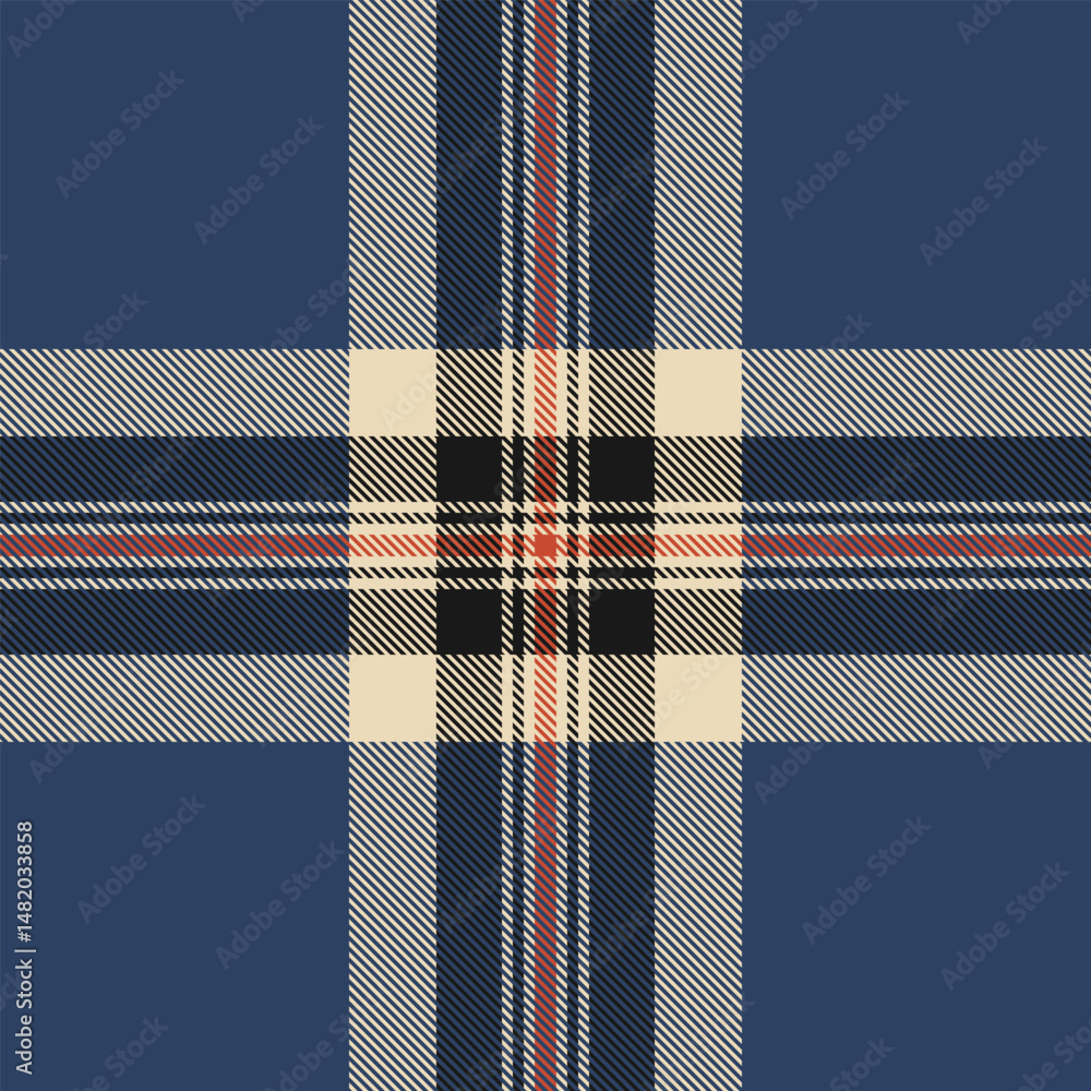 Fototapeta premium Stylish navy, cream, and black plaid pattern. Perfect for textile design, fashion, or website backgrounds. The intersecting lines create a sophisticated and timeless texture.