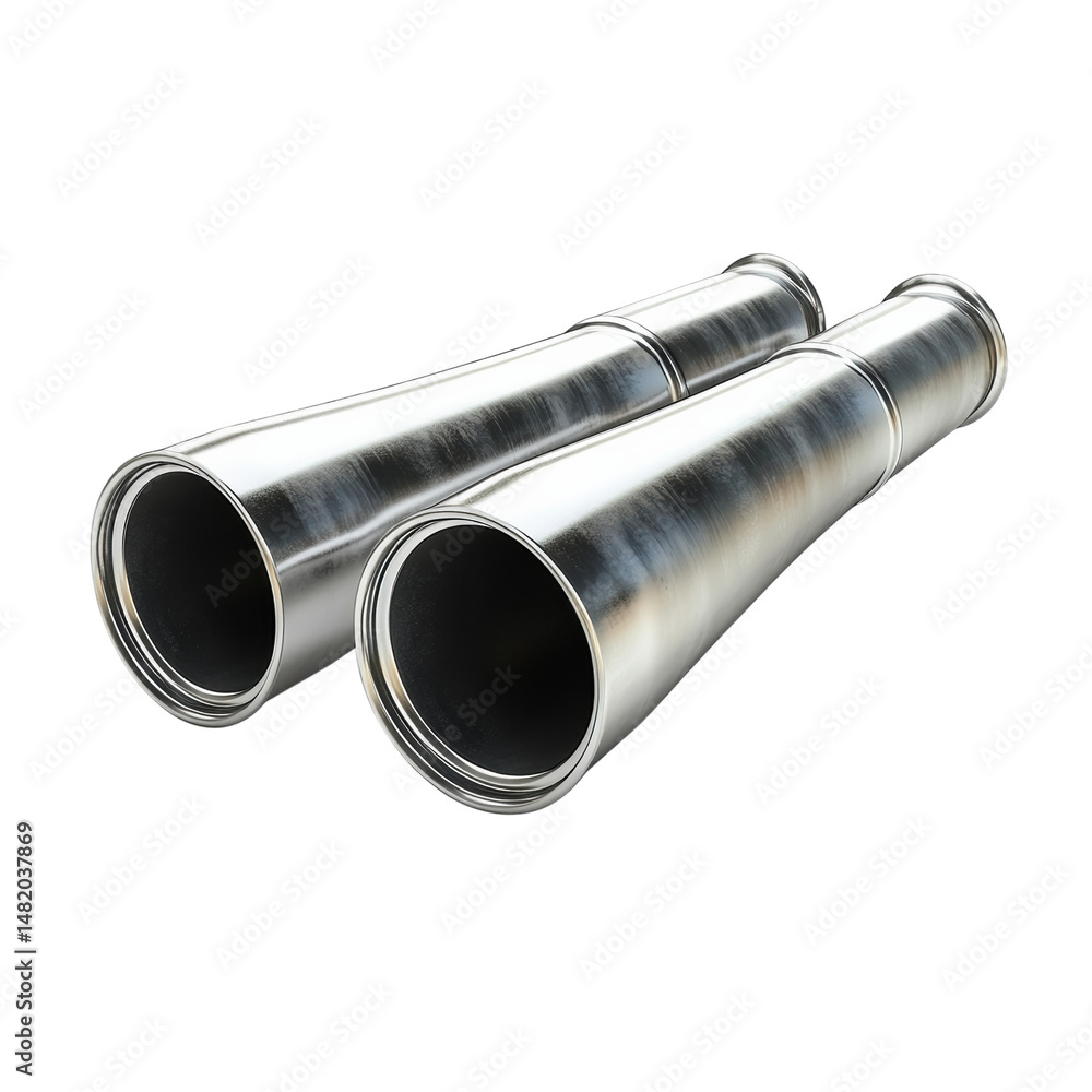 Fototapeta premium Two gleaming metal pipes echoing industrial strength and silent stories on on transparent background