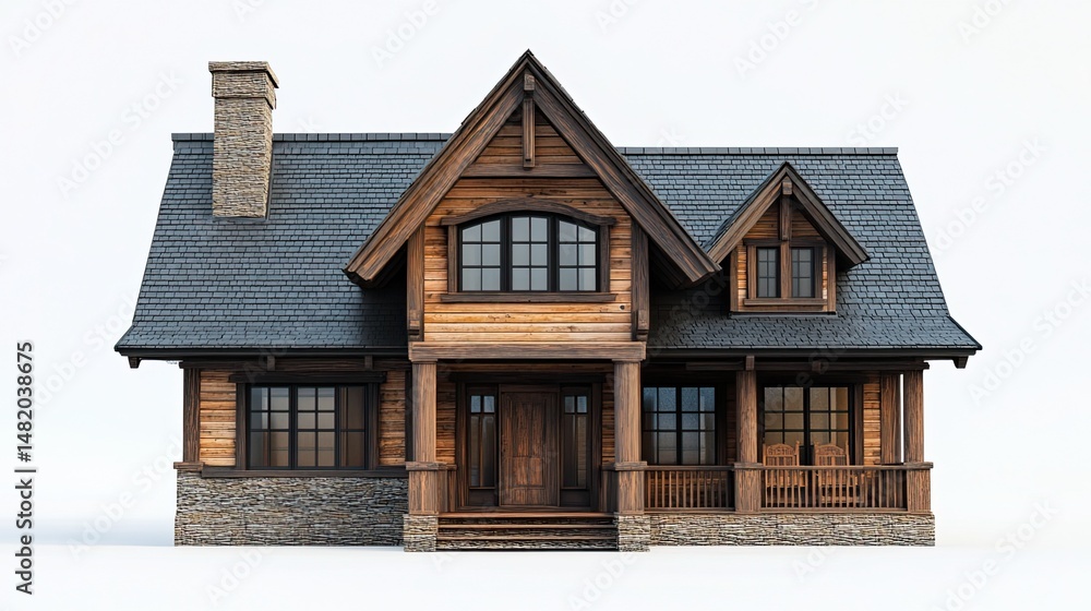 A house isolated on a white background, front view, created using generative AI. A house isolated on a white background, front view, created using generative AI.