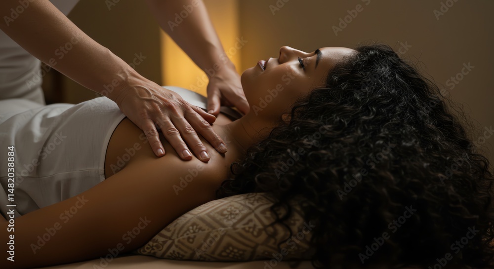 Obraz premium Woman Receiving a Relaxing Massage at Spa for Wellness