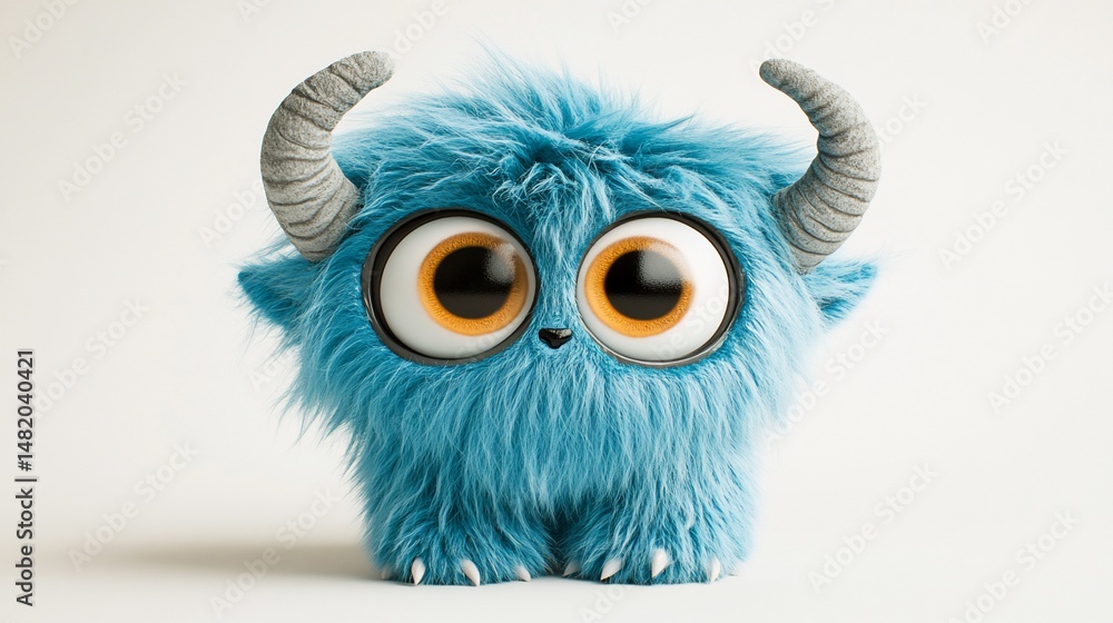 Obraz premium Adorable turquoise monster plush toy with large expressive eyes and small horns