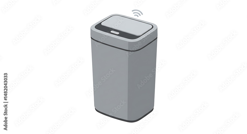 Isolated Gray Trash Can with Motion Sensor on White Background Isolated Gray Trash Can with Motion Sensor on White Background
