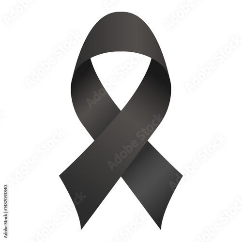 Black awareness ribbon symbol representing mourning grief melanoma awareness memorial support and sleep disorder campaign vector illustration with transparent background
