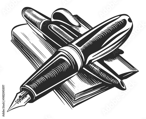 Elegant Fountain Pen on an Open Book for Artistic Illustration