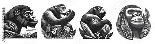 Creative Vector Illustration of Four Distinct Gorilla Designs