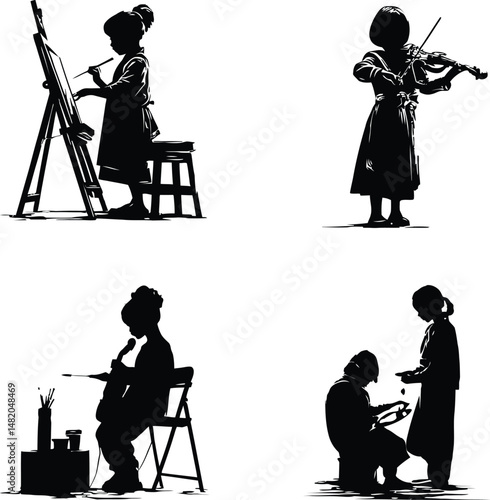 Young Artists & Musicians Silhouette Vectors - Creative Pursuits 