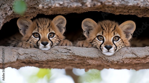 Cheetah Cubs in Tree Hole