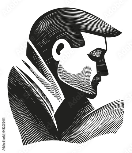 Abstract profile illustration of a man showcasing artistic linework style
