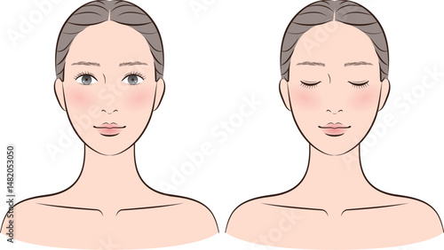 スキンケア・美容系に使える女性イラスト（正面・セット）