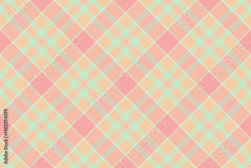 Room plaid fabric texture, african check vector seamless. Oriental background pattern textile tartan in light and orange colors.