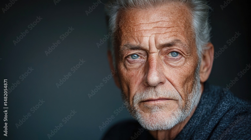 An elderly man with deep wrinkles watches as his younger self appears in the mirror. An elderly man with deep wrinkles watches as his younger self appears in the mirror.
