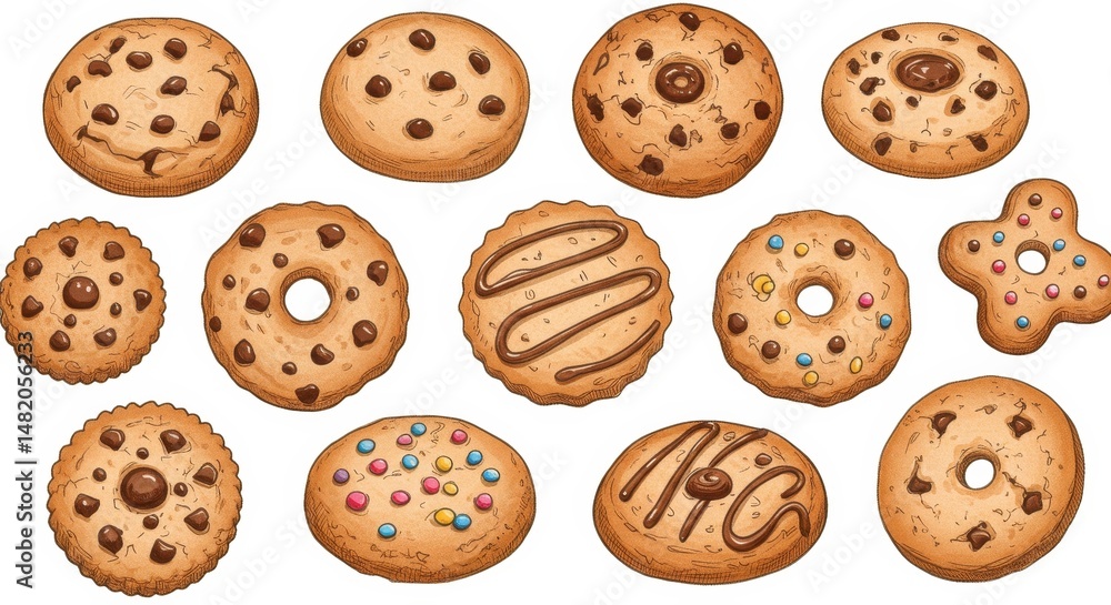 Illustration of Assorted Cookies on White Background Illustration of Assorted Cookies on White Background