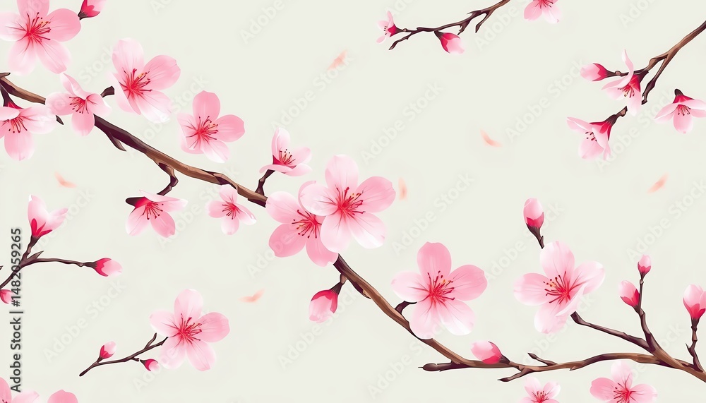 Fototapeta premium Delicate Pink Cherry Blossoms Branch Spring Floral Design Background
