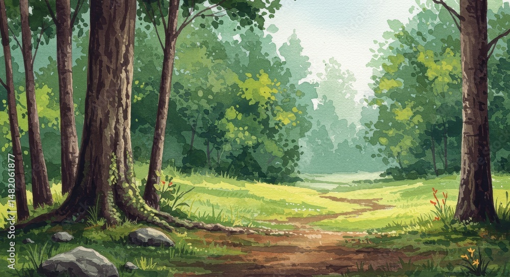 Obraz premium Illustration Pixel Art Forest Path With Sunlight