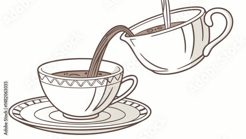 Vector SVG stylish illustration of cup and pouring creamer, showcasing delightful coffee moment