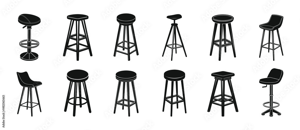 Bar stool silhouette collection isolated on white background. Bar stool silhouette collection isolated on white background.