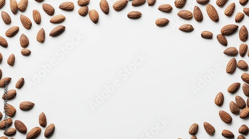 Wallpaper Mural Raw almonds frame a white surface, great for text or other additions. Perfect for wellness, healthy eating, or snack-related design projects. Torontodigital.ca